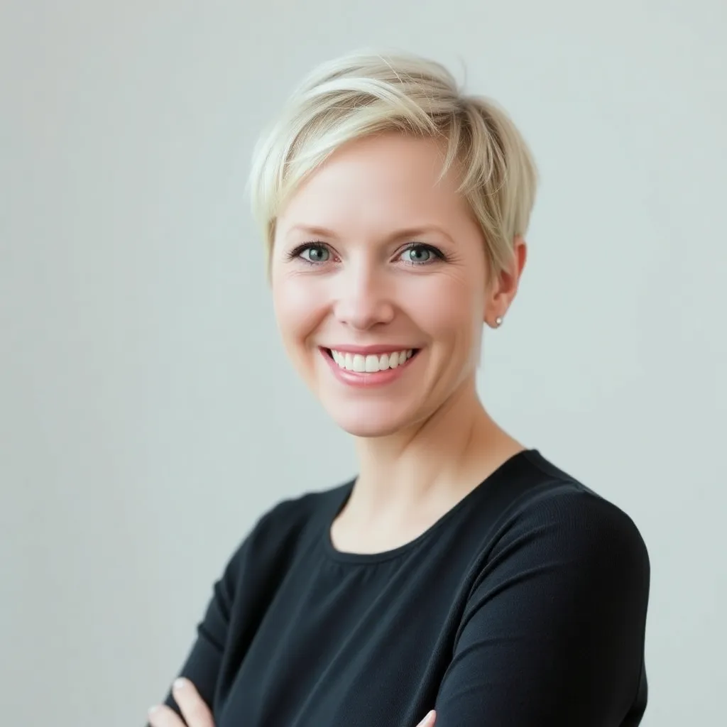 Portret van Sofie D., een vrouwelijke ondernemer met kort blond haar