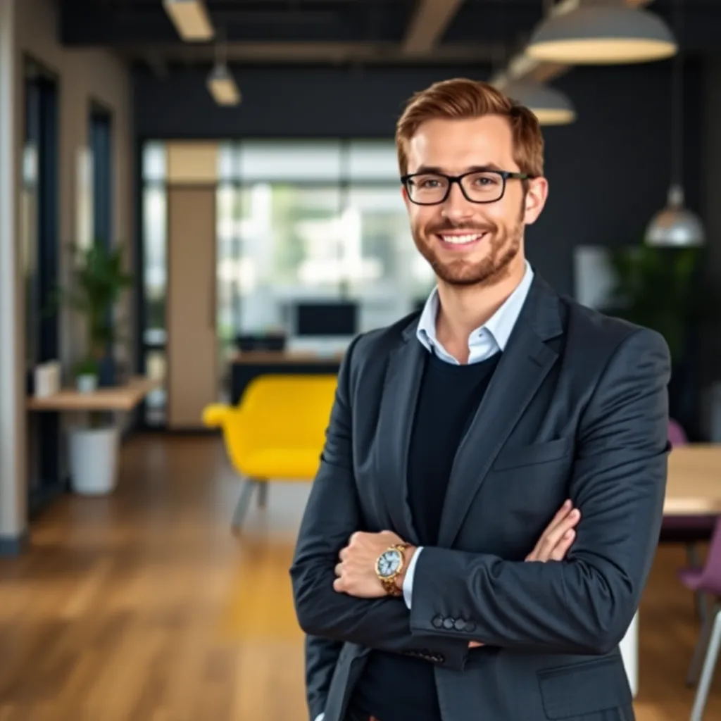 Portret van de coach in een professionele setting, glimlachend en zelfverzekerd